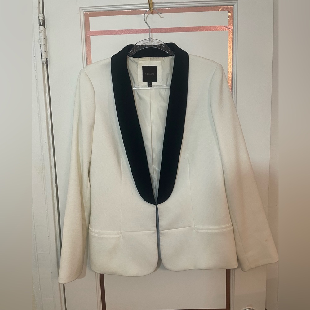 The Limited White/ Black Long Blazer